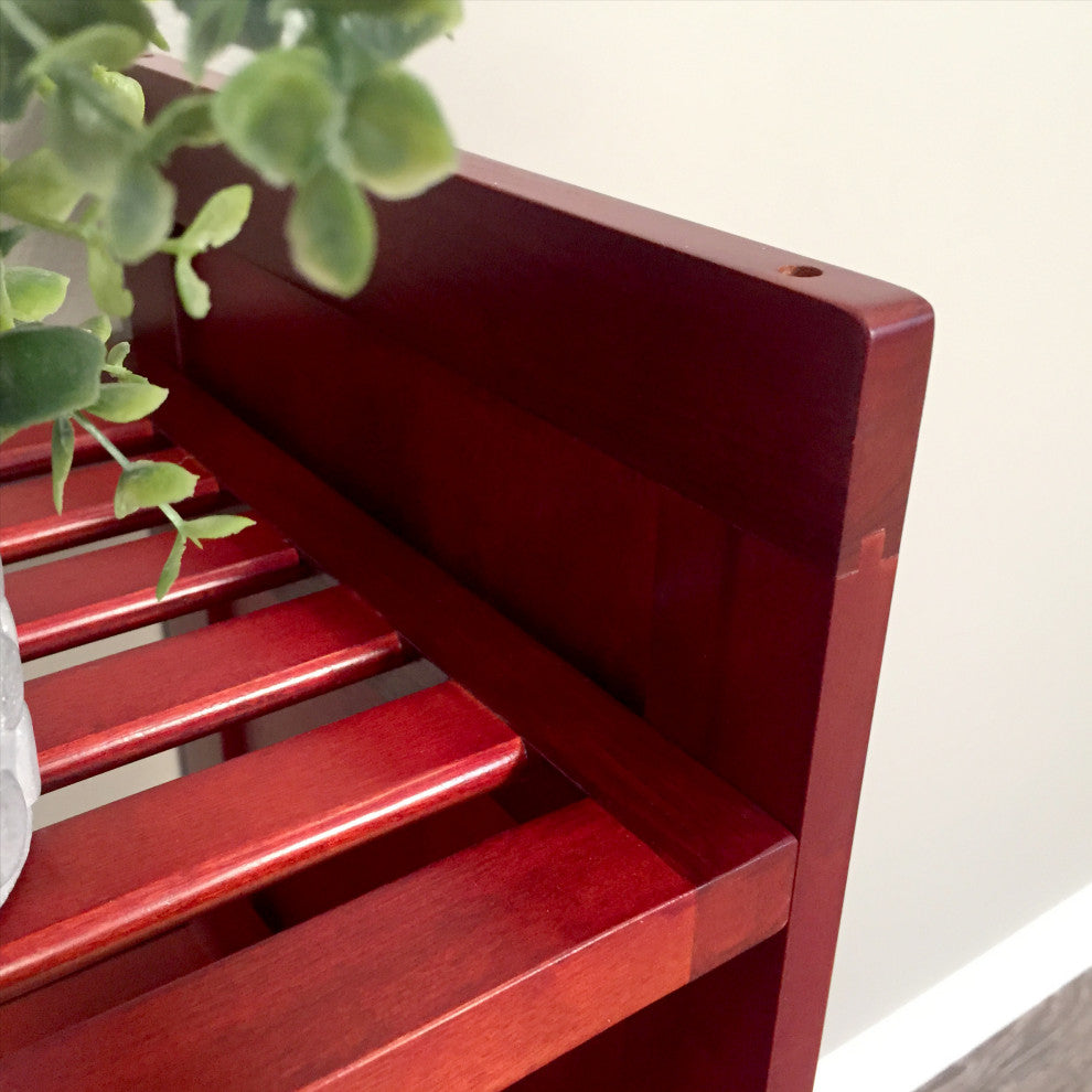 Solid Wood 2-Tier Storage Rack, Red Mahogany