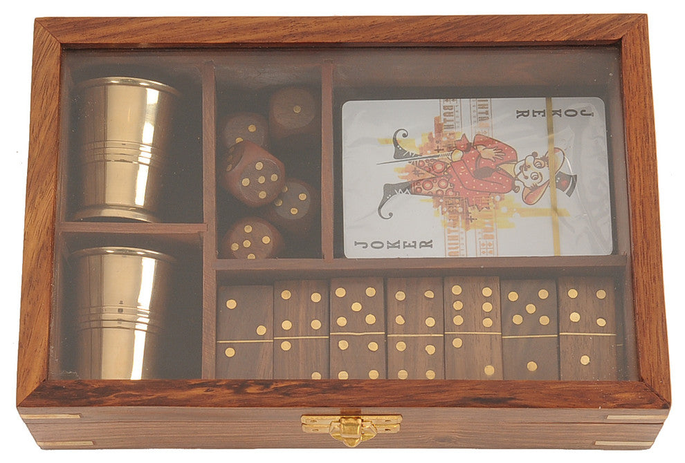 Wooden Game Set With Brass Goblet