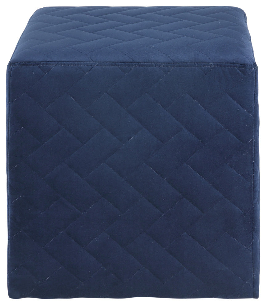 Mason Velvet Brick Quilted Cube Ottoman, Navy