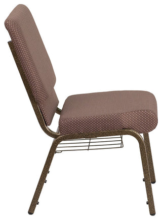 HERCULES 18.5'W Church Chair in Brown Dot Fabric,Book Rack - Gold Vein Frame