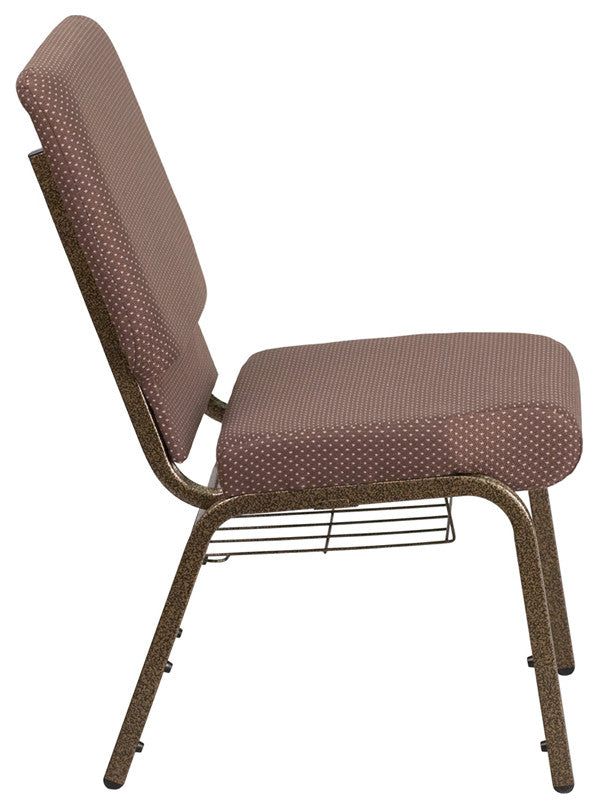 HERCULES 18.5'W Church Chair in Brown Dot Fabric,Book Rack - Gold Vein Frame