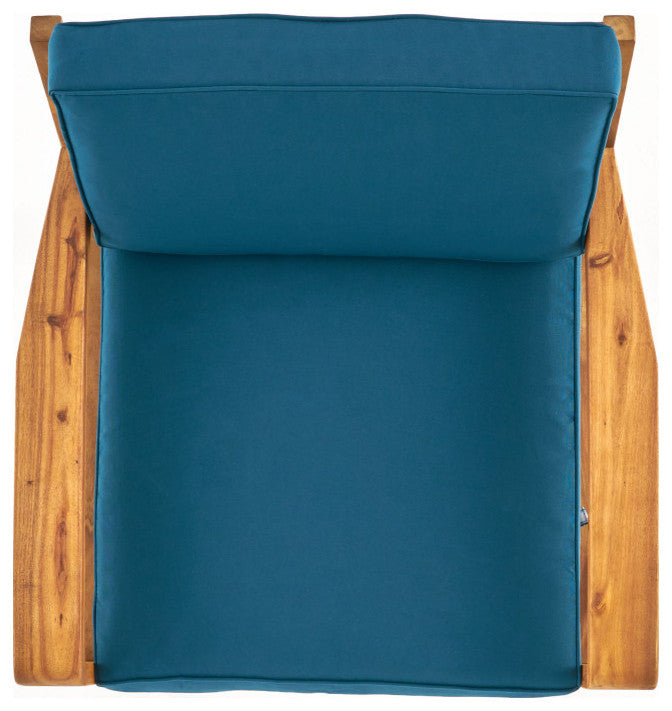 Monterey Outdoor Acacia Wood Club Chairs With Cushions, Set of 4, Teak Finish and Dark Teal