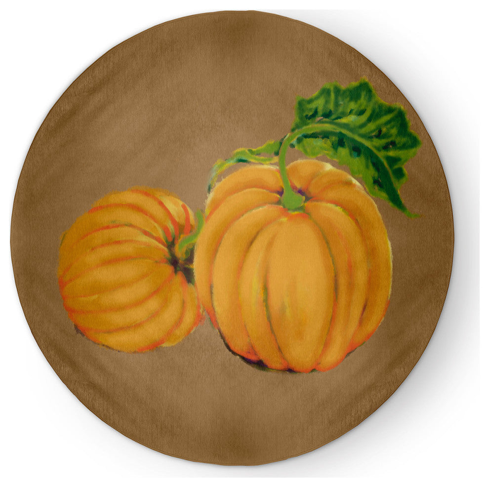 Pumpkin Patch Fall Design Chenille Area Rug, Brown, 5' Round