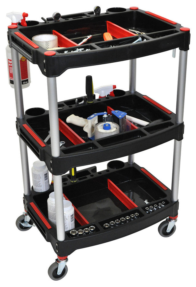 Luxor 3-Shelf Mechanics Tool Storage Cart, Red/Black