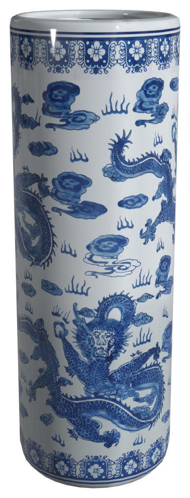 24" Dragon Blue and White Porcelain Umbrella Stand