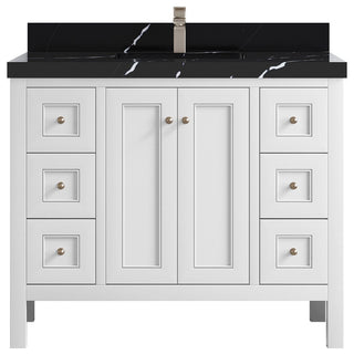 Nashville 42" Single Sink Bath Vanity, White 2" Calacatta Black