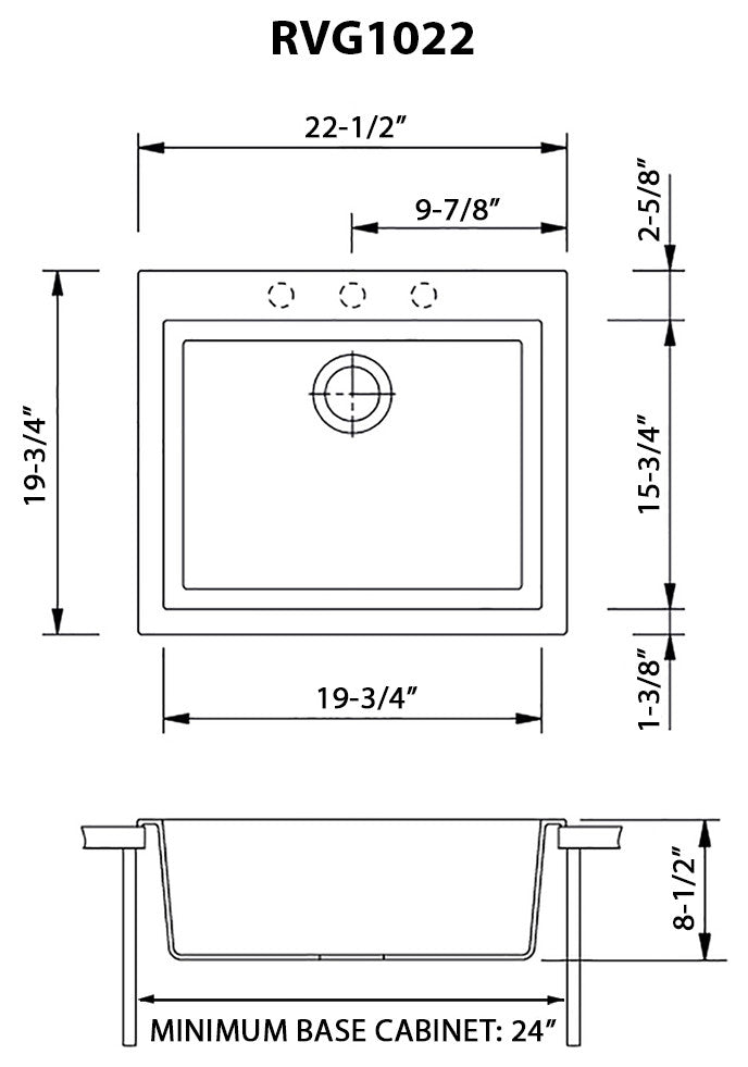 22-inch inch Dual-Mount Granite Composite Sink - Midnight Black - RVG1022BK