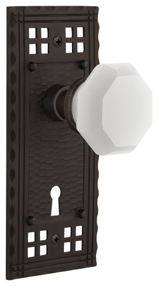Craftsman Plate with Keyhole Privacy Waldorf White Milk Glass Knob