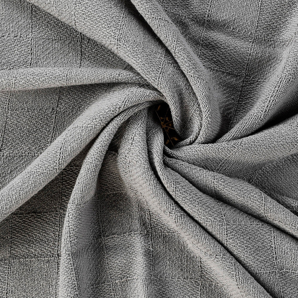 Checkered Weave Throw Blanket with Fringe, Light Gray