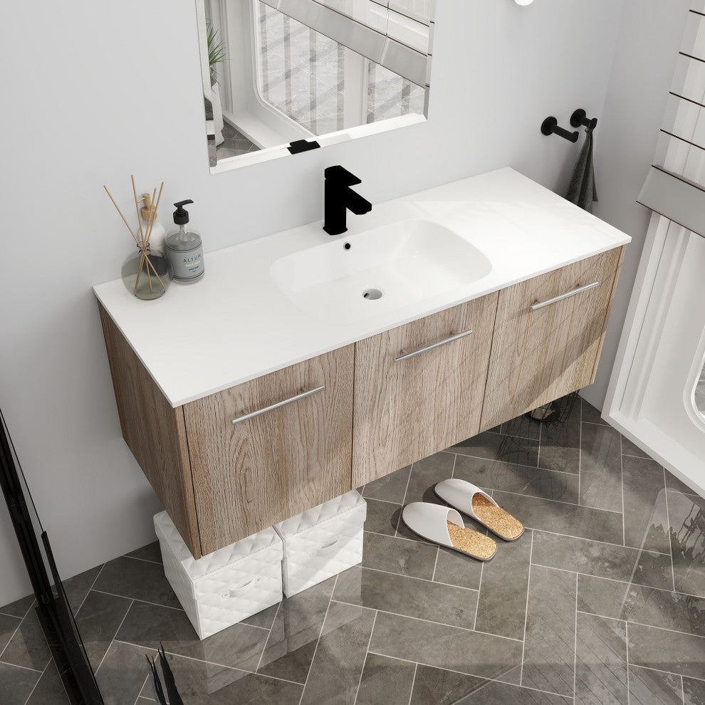 48" Plywood Wall Mounted Bath Vanity Set, Integrated Resin Sink