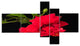 Bright Red Hibiscus on Black, Floral Canvas Art Print, 60"x32", 5 panels