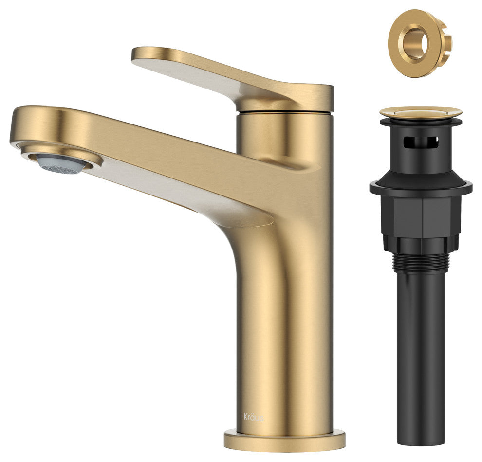 KRAUS Indy Single Handle Basin Bathroom Faucet Spot Free BB, Pop Up Drain