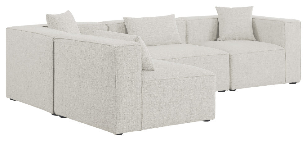Cube Upholstered Modular Sectional, Cream, 4-Piece: 2 Armless Chair, 2 Corner Chair, Linen Texured Fabric
