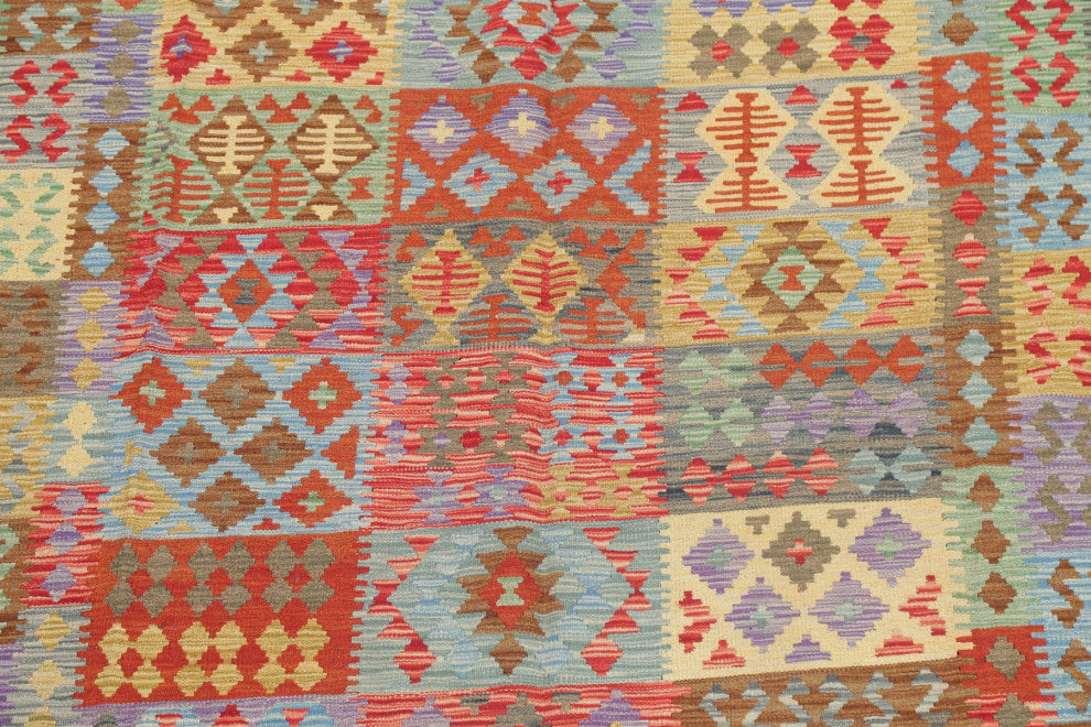 Hand-Woven Kilim Oriental Southwestern Traditional Turkish Area Rug, 9'9"x6'6