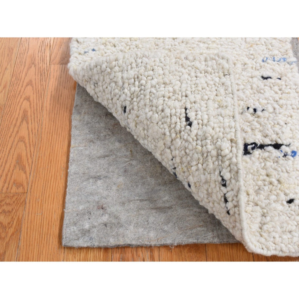Ivory, 100% Wool, Hand Knotted, Modern Minimalist Design Square Rug, 1'9"x1'9"