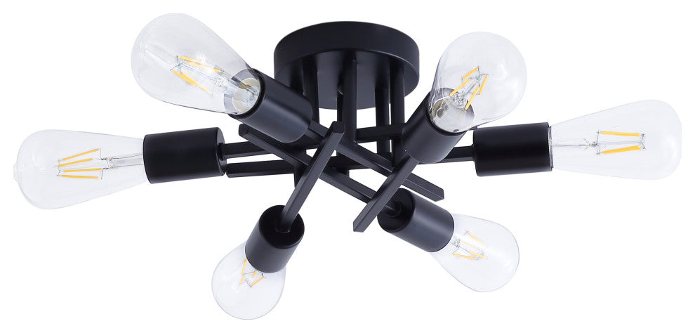 Black 6-Light Unique Sputnik Semi Flush Mount Light