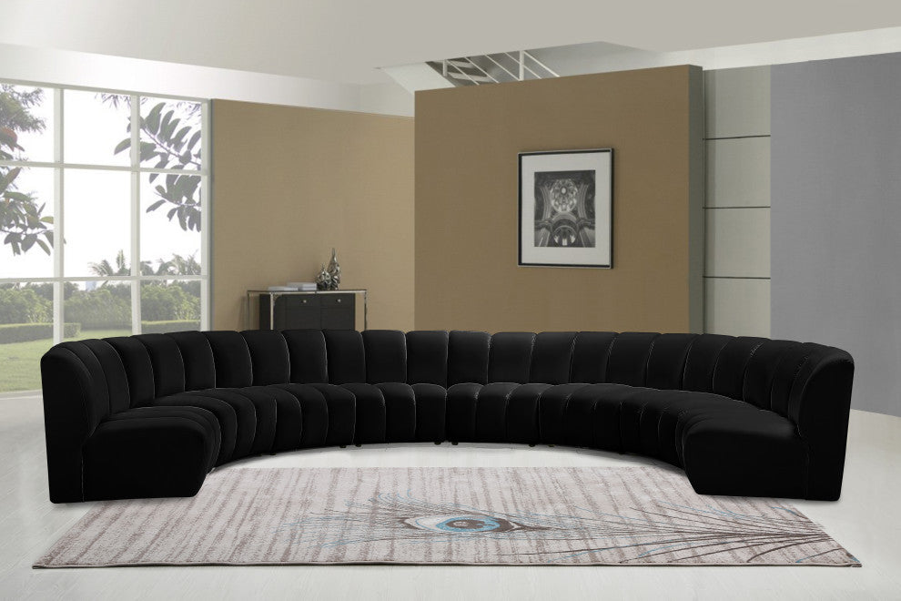 Infinity Channel Tufted Velvet Modular Chair, Black, 8 Piece