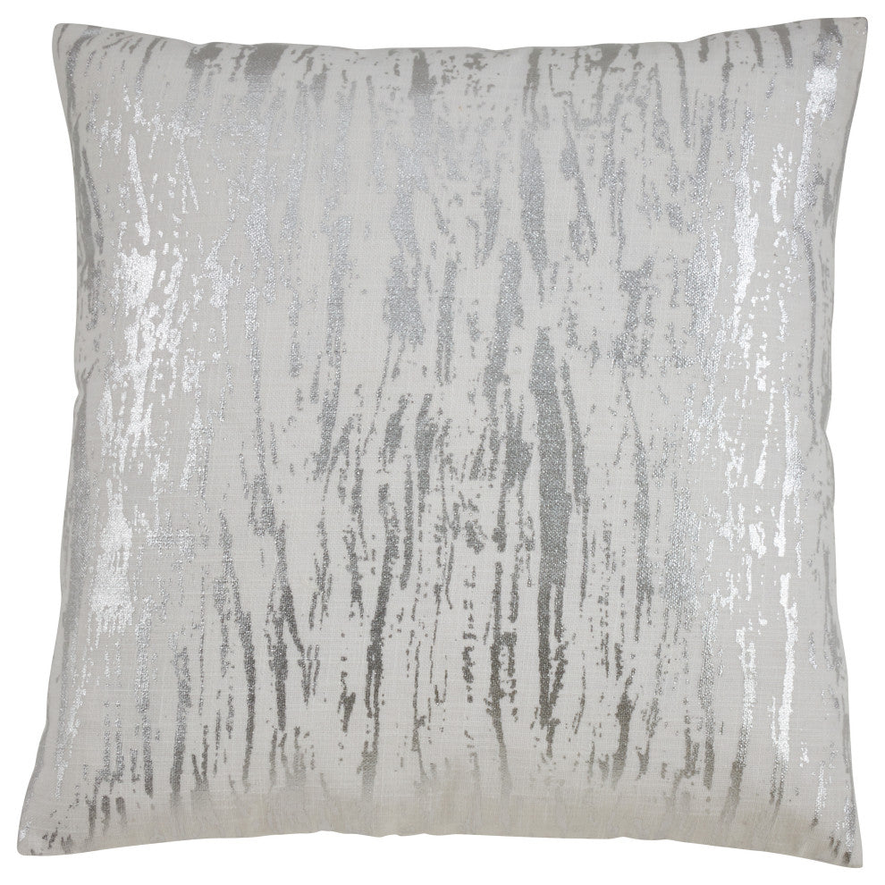 Distressed Metallic Foil Design Cotton Down Filled Throw Pillow, 24"x24", Silver