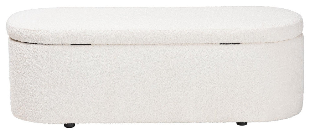 Mahala Modern White Fabric Storage Bench