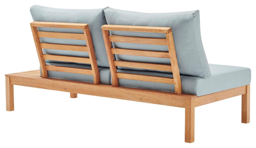 Lounge Loveseat Sofa, Wood, Brown Natural Blue, Modern, Outdoor Patio Bistro