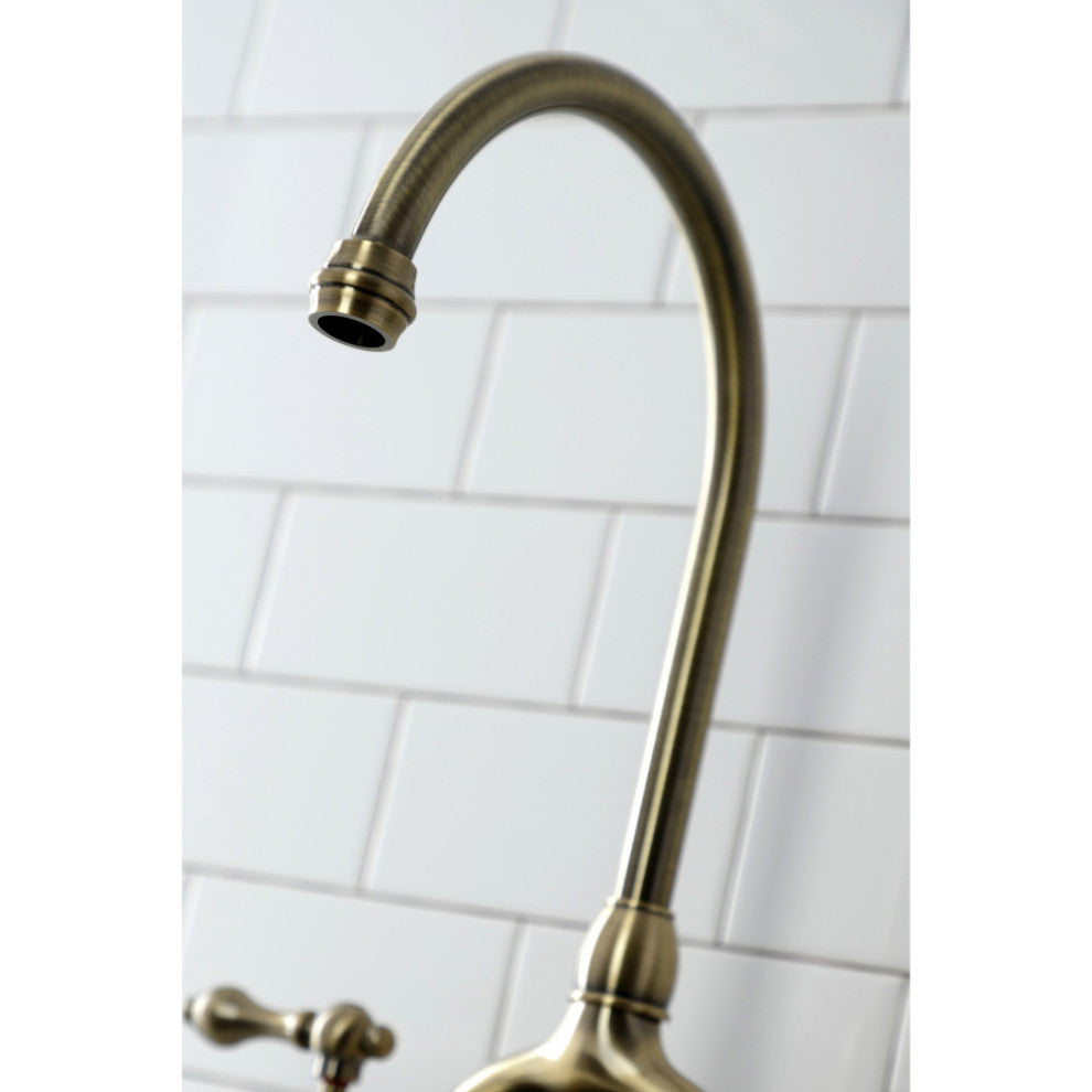KS7793ALBS Country Bridge Kitchen Faucet With Brass Sprayer, Antique Brass