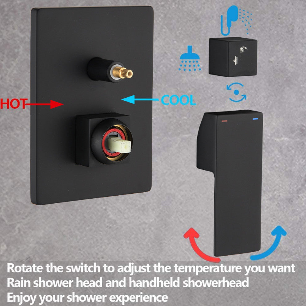 Ceiling Mounted Shower System Set With 16" Rain Shower Head, Matte Black