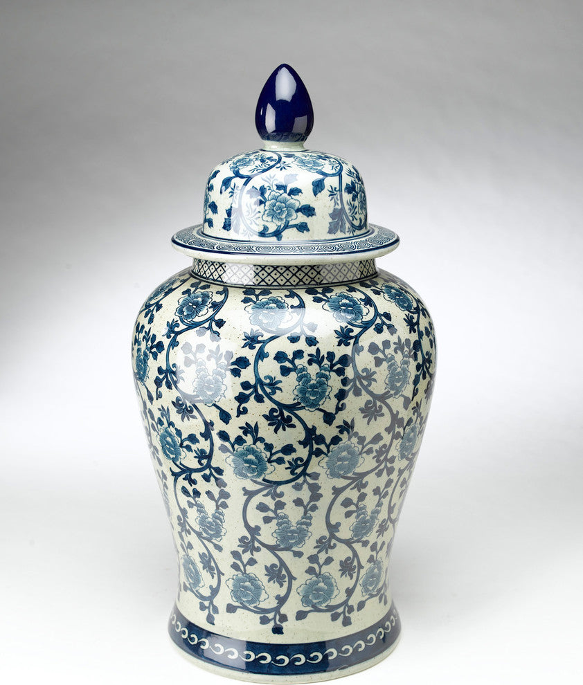 24" Antiqued Pale Green and Blue Jar With Lid