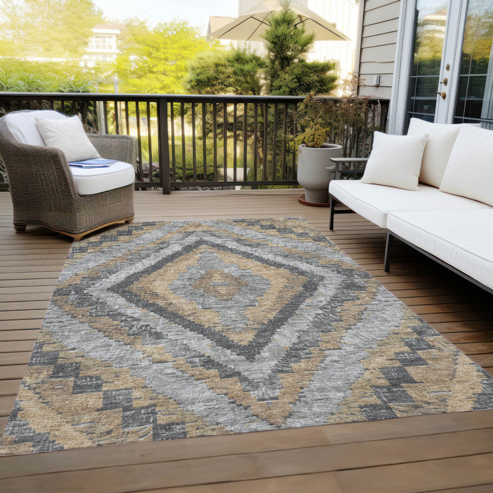 Machine Washable Indoor/Outdoor Chantille ACN1890 Khaki 9' x 12' Rug