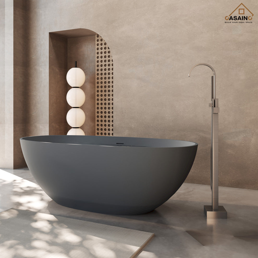 65in Solid Surface Freestanding Bathtub in Matte Black, Matte Grey