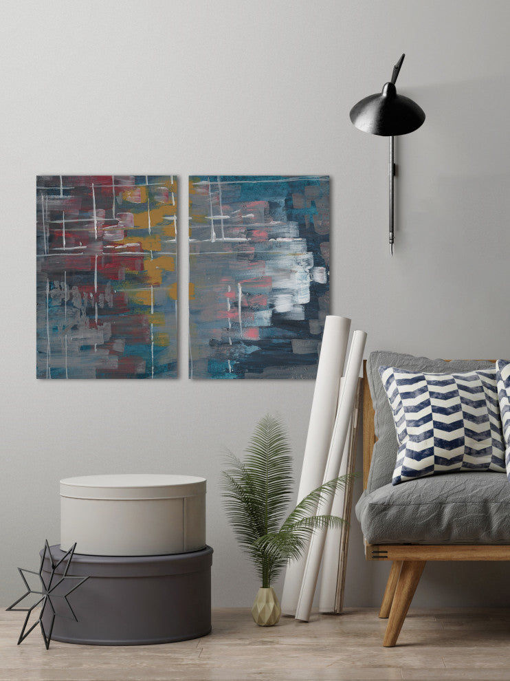 Multi-Color Strokes Diptych, 24"x18"