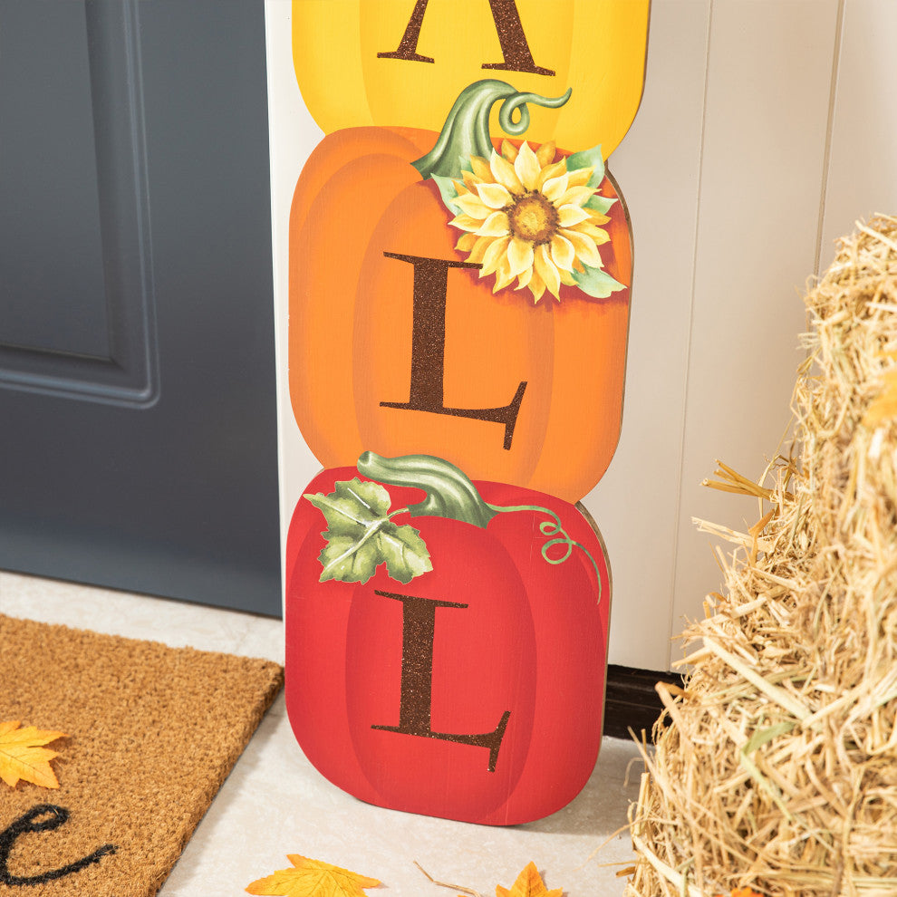 42"H Fall Wood Stacked Pumpkin Porch Decor