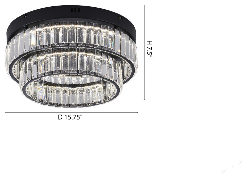 2-Light Dimmable Satin Black LED Flush Mount With Clear Crystal