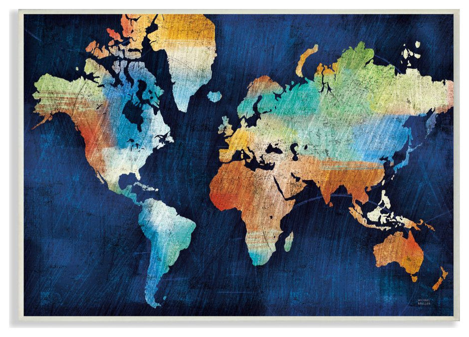 World Map Modern Rainbow Textured Design, 10"x15"