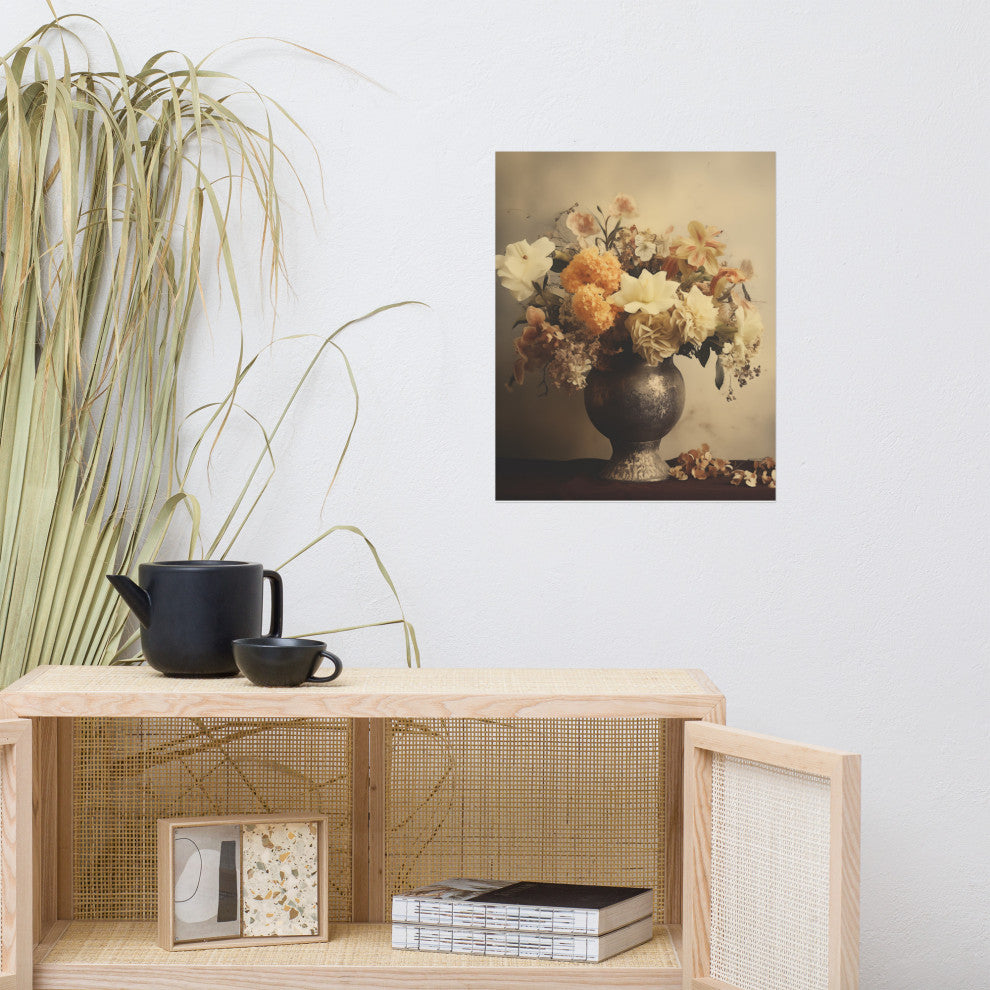 Floral Symphony Bouquet Retro Subdued Photorealism Digital Artwork Loose Print, 16" X 20"