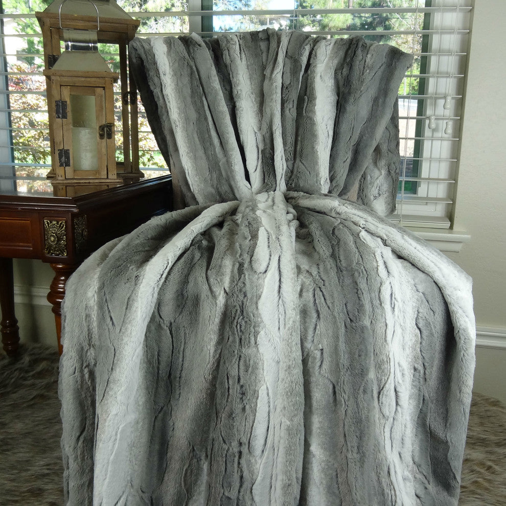 Plutus Cuddle Angora Platinum Handmade Bedspread, 114"x120"