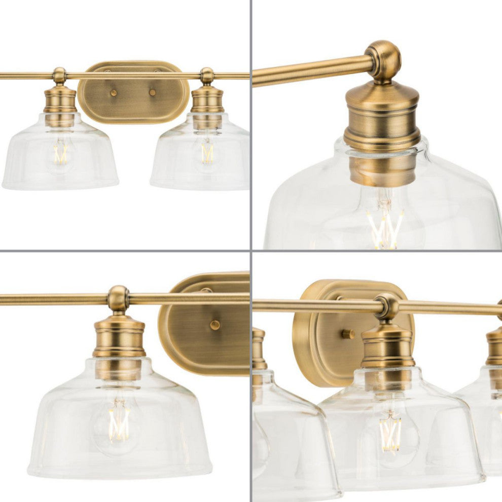 Singleton 4-Light 36" Vintage Brass Farmhouse Vanity Light, Clear Glass Shades