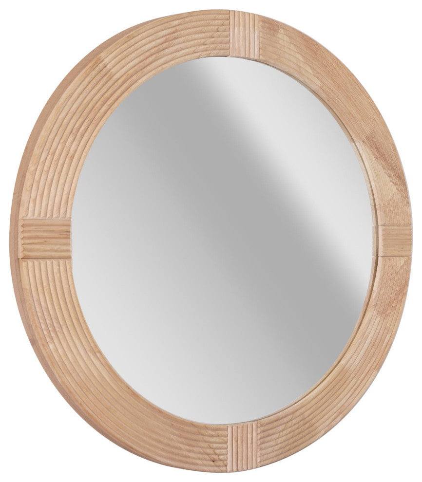 Head West Natural Beige Wood Framed Farmhouse Round Wall Mirror - 31.5" x 31.5"