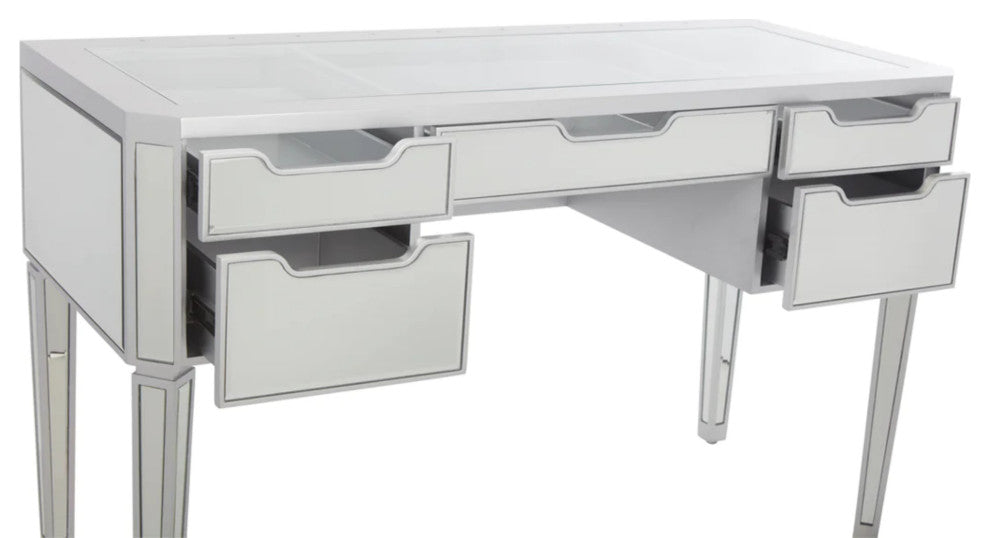 SlayStation Aria Premium Mirrored Vanity Desk, Silver