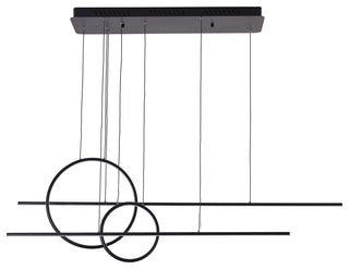 57" Black Iron LED Chandelier With White Acrylic Diffusers