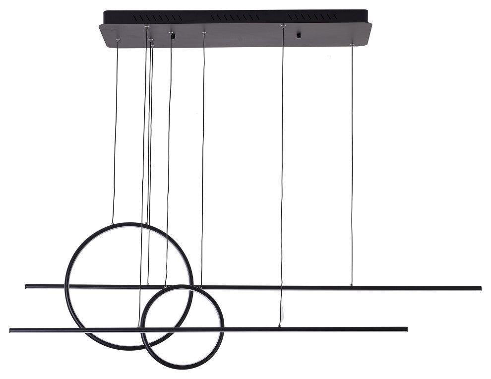 57" Black Iron LED Chandelier With White Acrylic Diffusers
