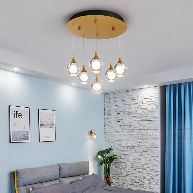MIRODEMIÂ® Pigna | Modern Crystal LED Chandelier with Hanging Balls, 6 Lights