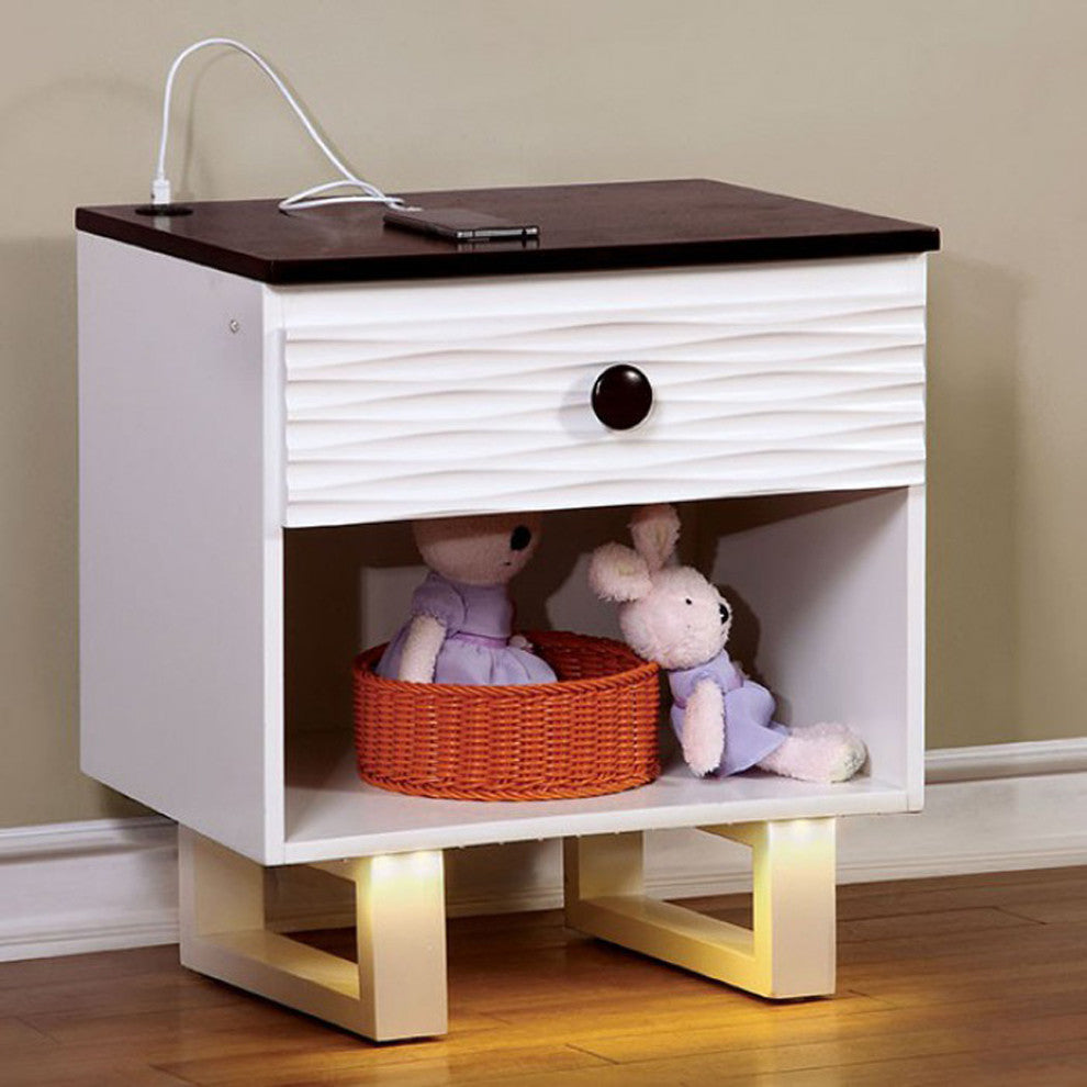 Meredith Night Stand With Usb Outlet White and Dark Walnut