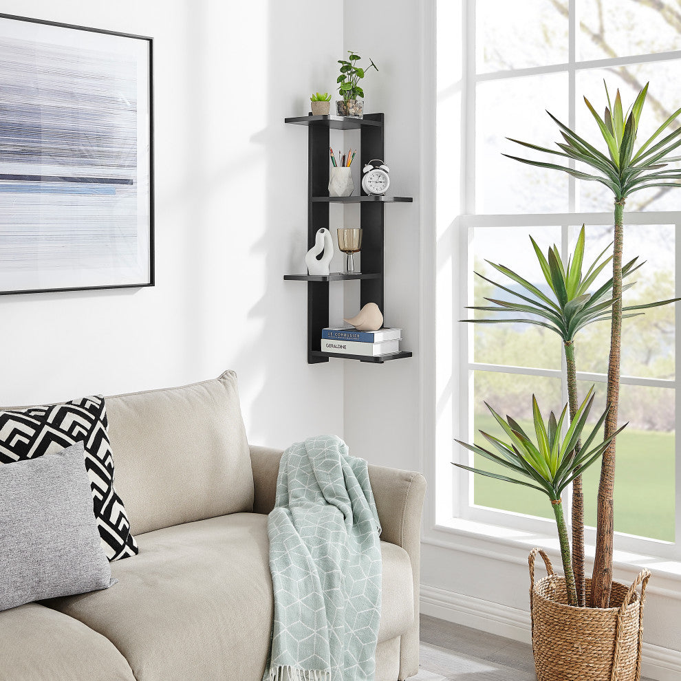Danya B. Alvar Corner 4-Tier Floating Ledge Column Wall Shelf, Black