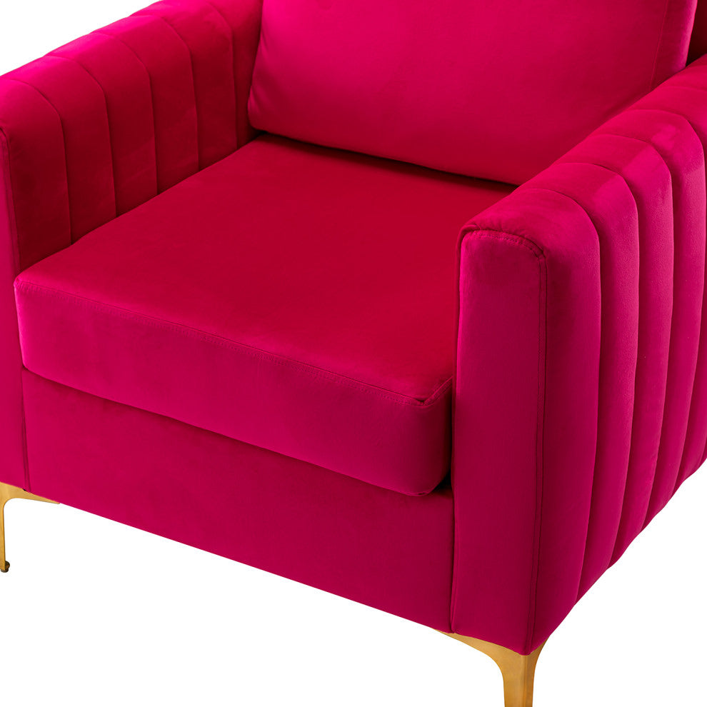 Velvet Comfor Club Chair With Arms&Metal Legs, Fuchsia