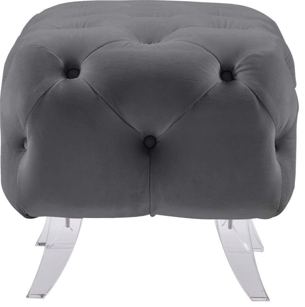 Crescent Velvet Upholstered Ottoman, Gray
