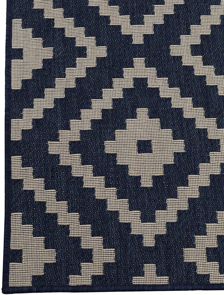 Outdoor Collection Accent Diamond Rug - Moroccan Rug, Navy, 7'10"x10'