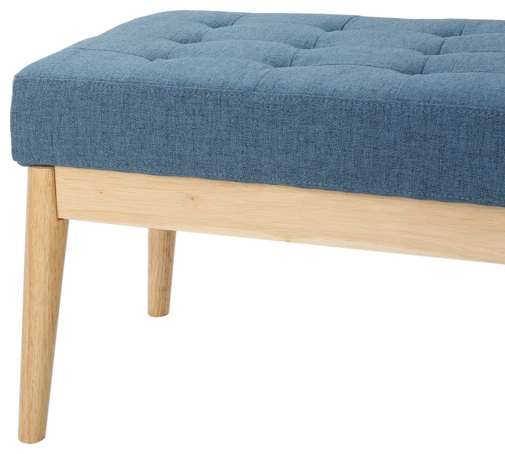 GDF Studio Mid-Century Modern Fabric Upholstered Bench, Air Force Blue