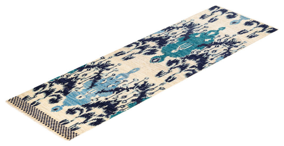 Modern, One-of-a-Kind Hand-Knotted Area Rug Ivory, 2'7"x8'7"