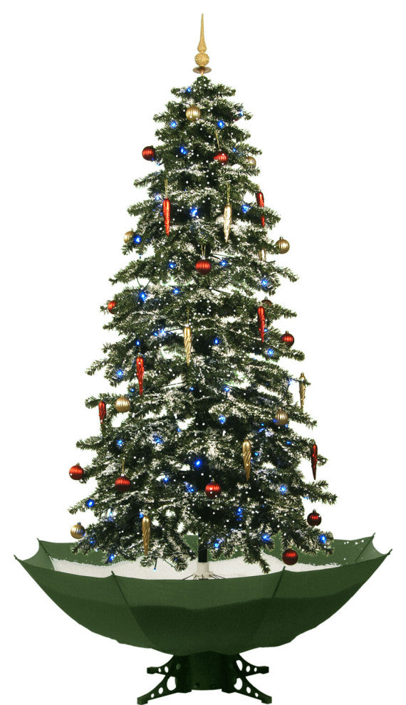 67" Musical Snowy Indoor Decor, Green Christmas Tree WithGreen Umbrella Base