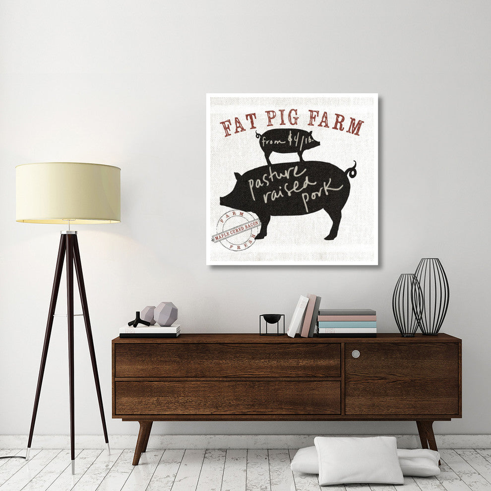 "Farm Linen Pig Black" Digital Paper Print by Sue Schlabach, 42"x42"